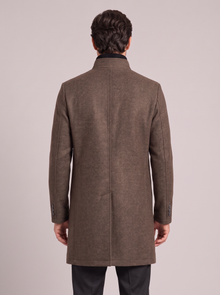 Men's Wool Blend Overcoat – Long Smart Winter Coat with Stand Collar in Brown – back view