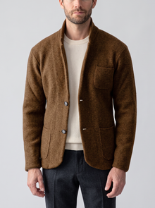 Men's Wool Jacket – Stand Collar Button-Front Smart Casual Jacket in Brown – front view