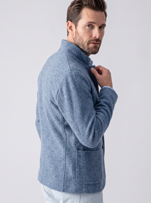 Men's Wool Jacket – Stand Collar Button-Front Smart Casual Jacket in Blue