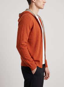 Men's Knitted Zip Up Hoodie in Burnt Orange – side view