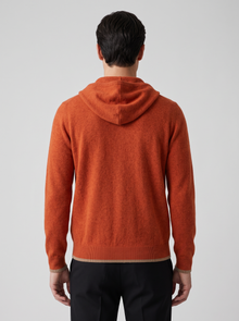 Men's Knitted Zip Up Hoodie in Burnt Orange – back view