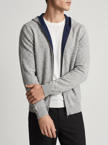 Men's Knitted Zip Up Hoodie in Light Grey