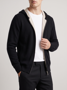 Men's Knitted Zip Up Hoodie in Black