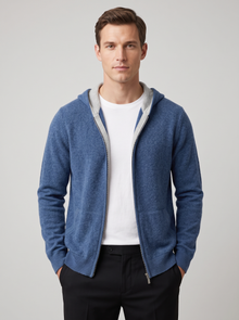 Men's Knitted Zip Up Hoodie in Steel Blue