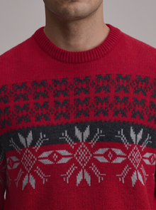 Men's Christmas Jumper in Red – Fair Isle close-up