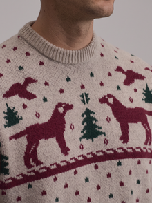 Men's Dog Christmas Jumper – knitted dog motif close-up