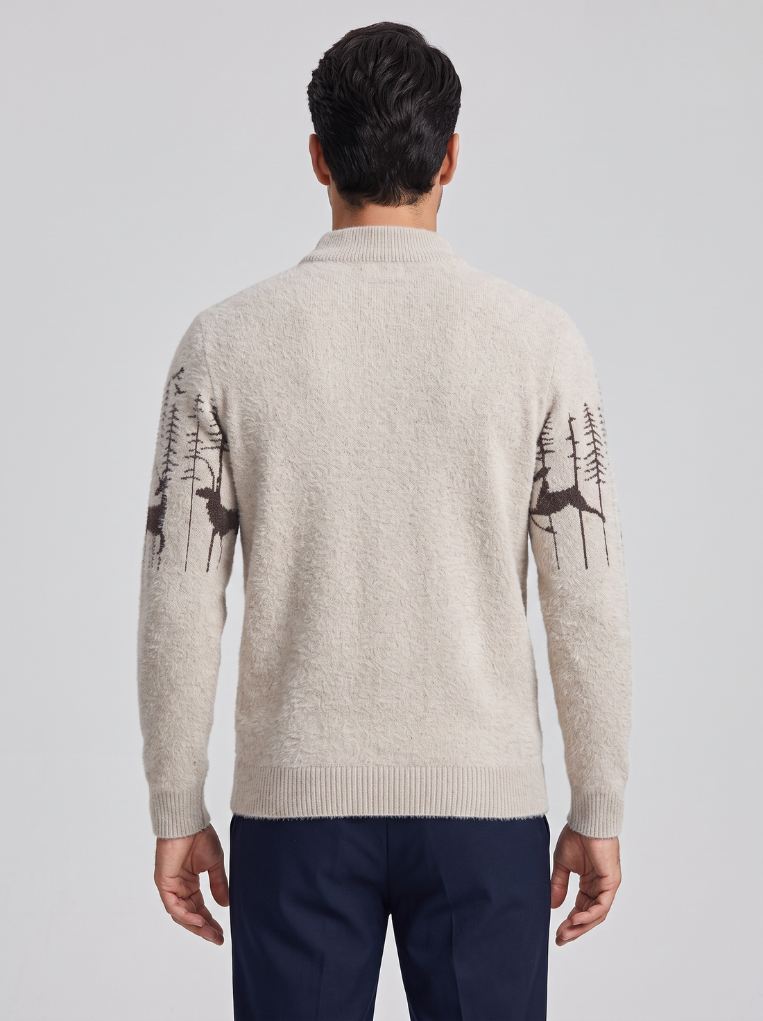 Men's Reindeer Christmas Jumper in Beige – back view