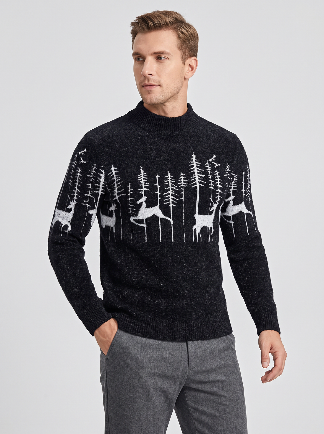 Men's Reindeer Christmas Jumper in Black