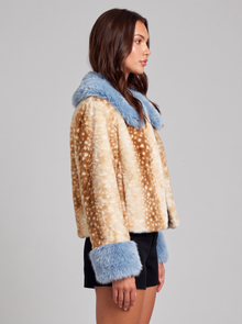 Women's Cropped Faux Fur Jacket in Fawn & Blue – side view