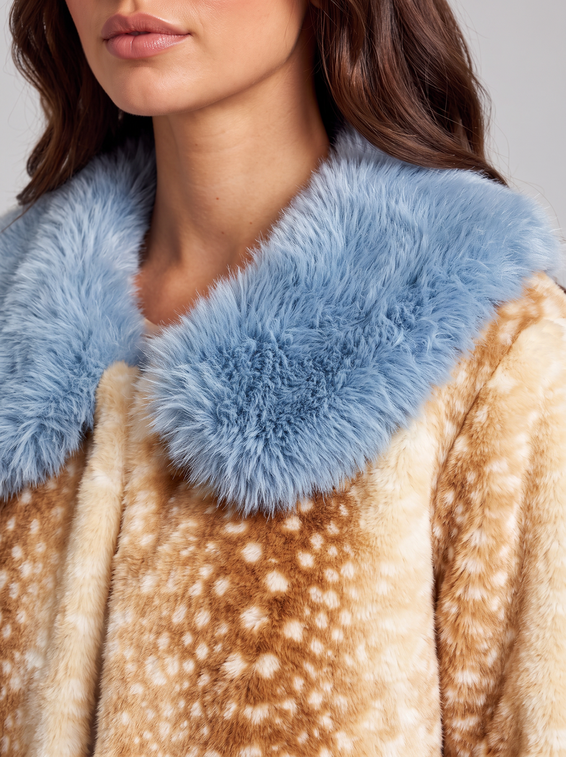 Women's Cropped Faux Fur Jacket – contrast collar close-up