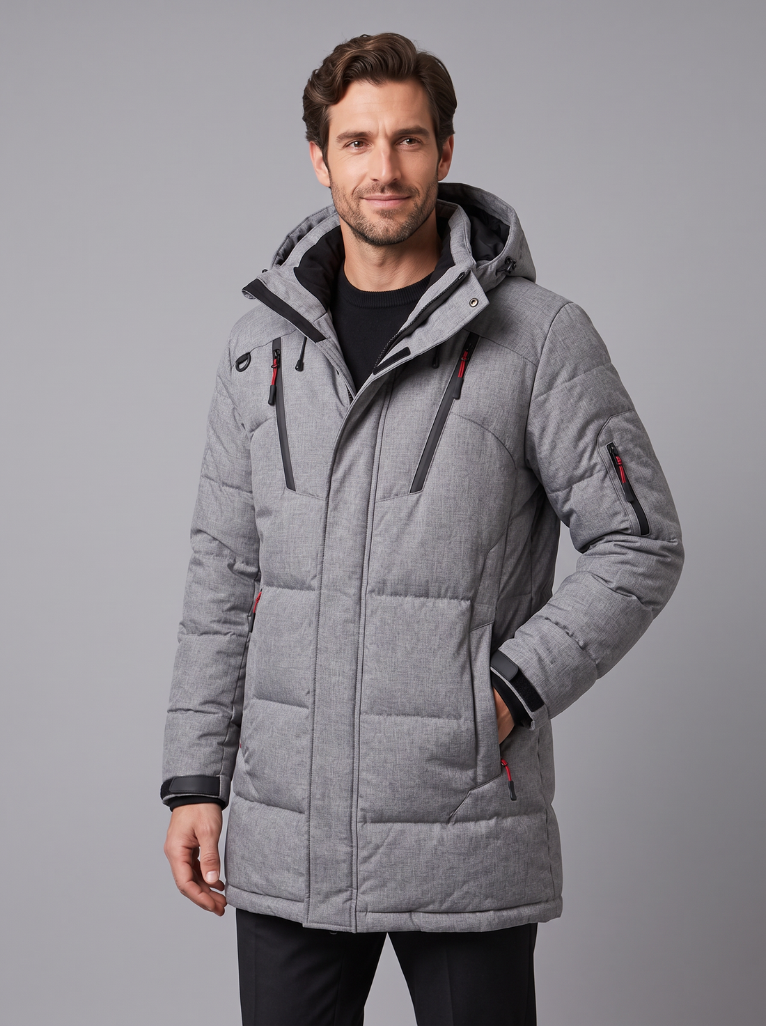 Men's heather grey insulated hooded parka