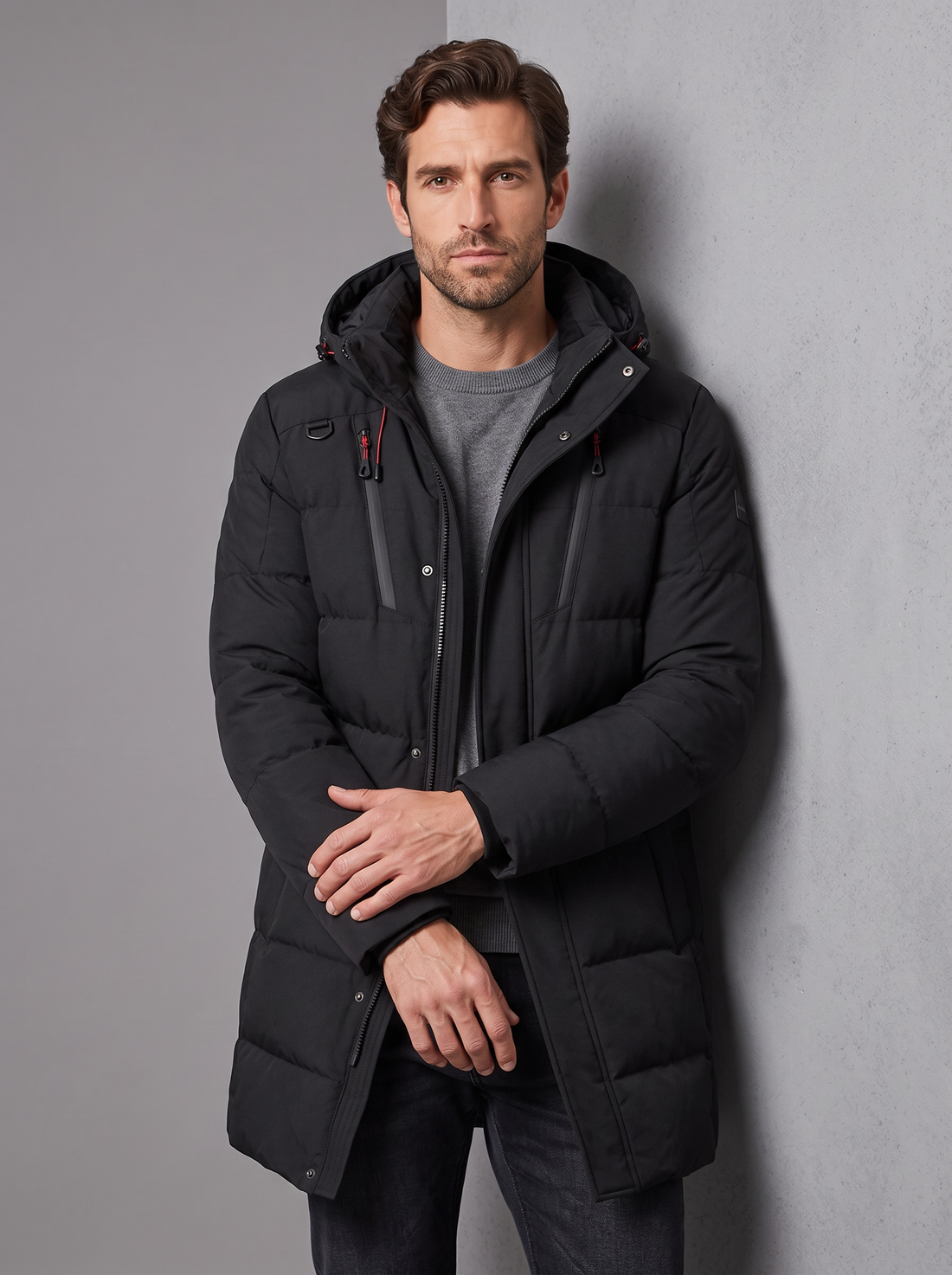 Men's black insulated hooded parka