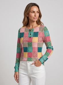 Women's Waffle Knit Jumper in Colourful Plaid