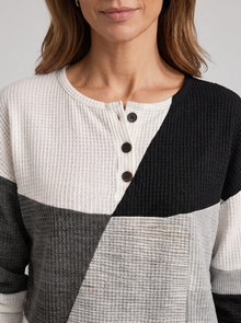 Women's Waffle Knit Jumper – henley neckline and waffle knit close-up