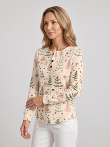 Women's Waffle Knit Jumper in Cream Christmas Tree