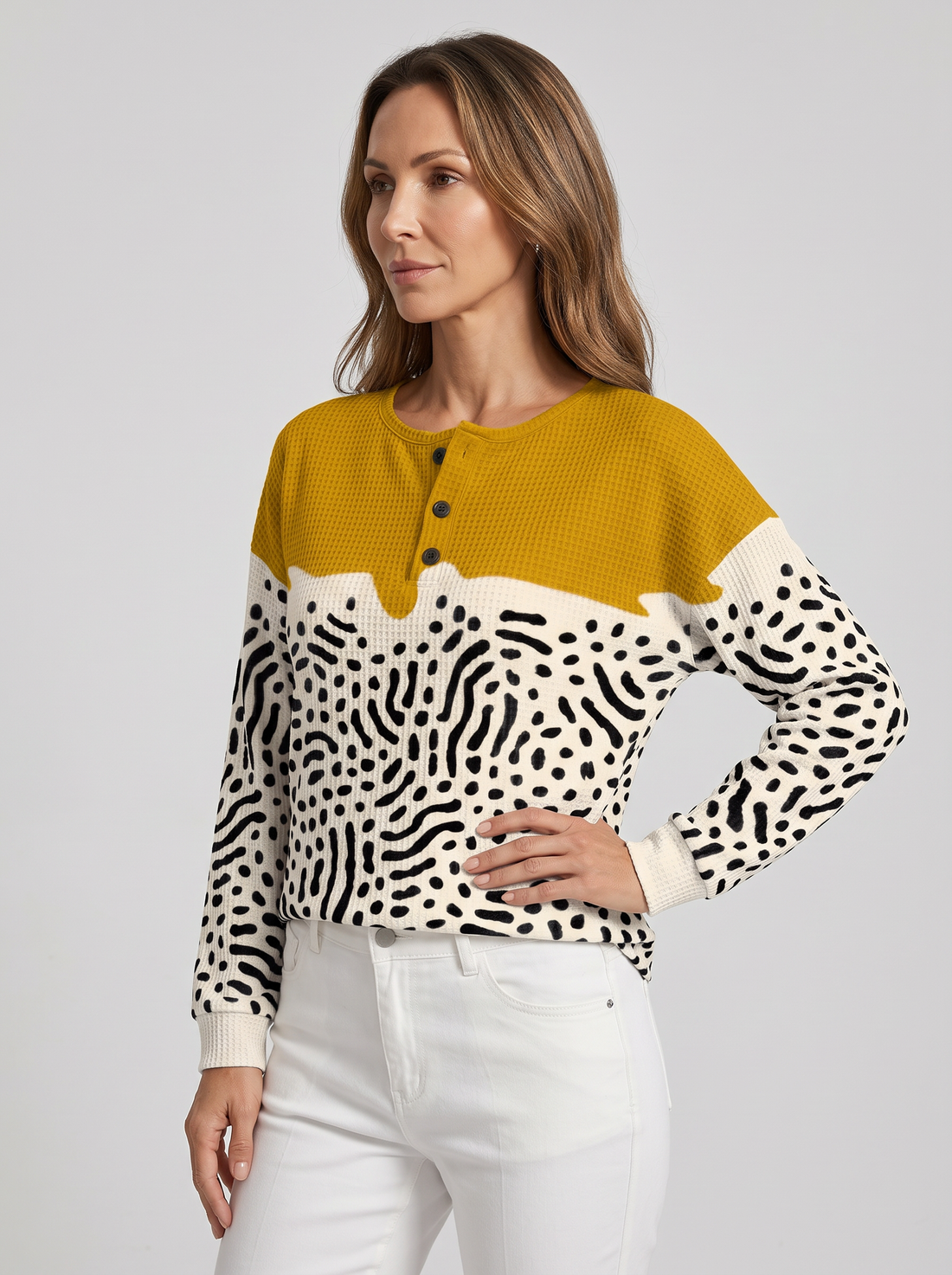 Women's Waffle Knit Jumper in Mustard Spot