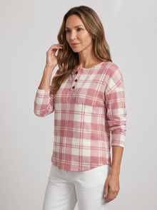 Women's Waffle Knit Jumper in Pink Plaid