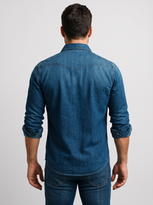Men's Denim Shirt in Dark Blue – back view