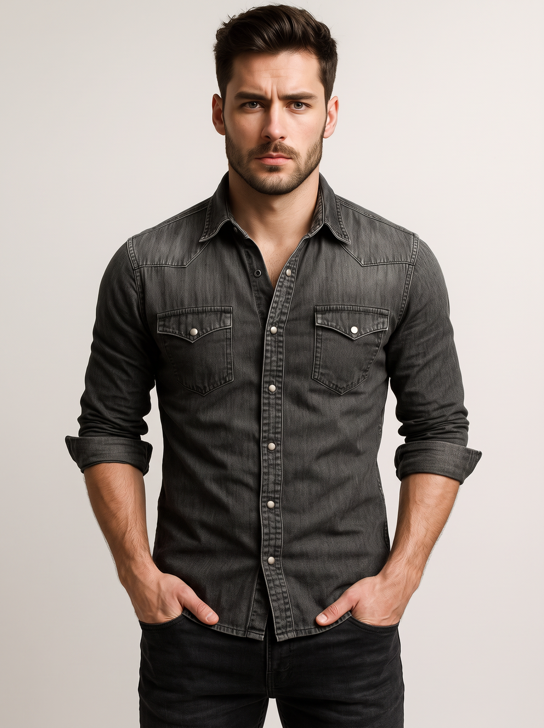 Men's Denim Shirt in Black