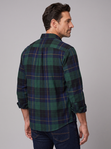 Blackwatch plaid flannel shirt, back view