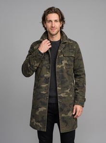Men's camo cargo trench coat in army green