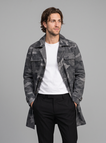 Men's camo cargo trench coat in grey