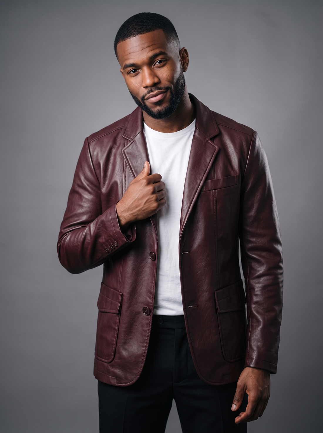 Men's leather jacket in burgundy