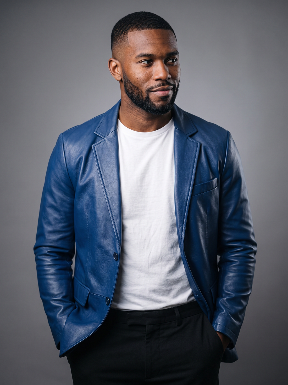 Men's leather jacket in royal blue