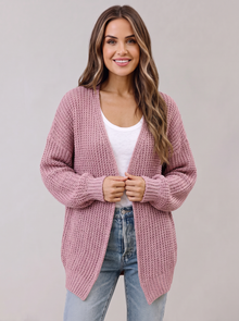 Women's Chunky Knit Cardigan in Pink