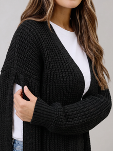 Women's Chunky Knit Cardigan – waffle knit close-up