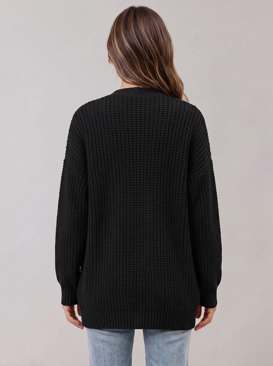 Women's Chunky Knit Cardigan in Black – back view