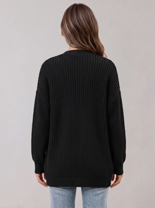 Women's Chunky Knit Cardigan in Black – back view