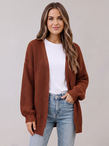 Women's Chunky Knit Cardigan in Dark Brown