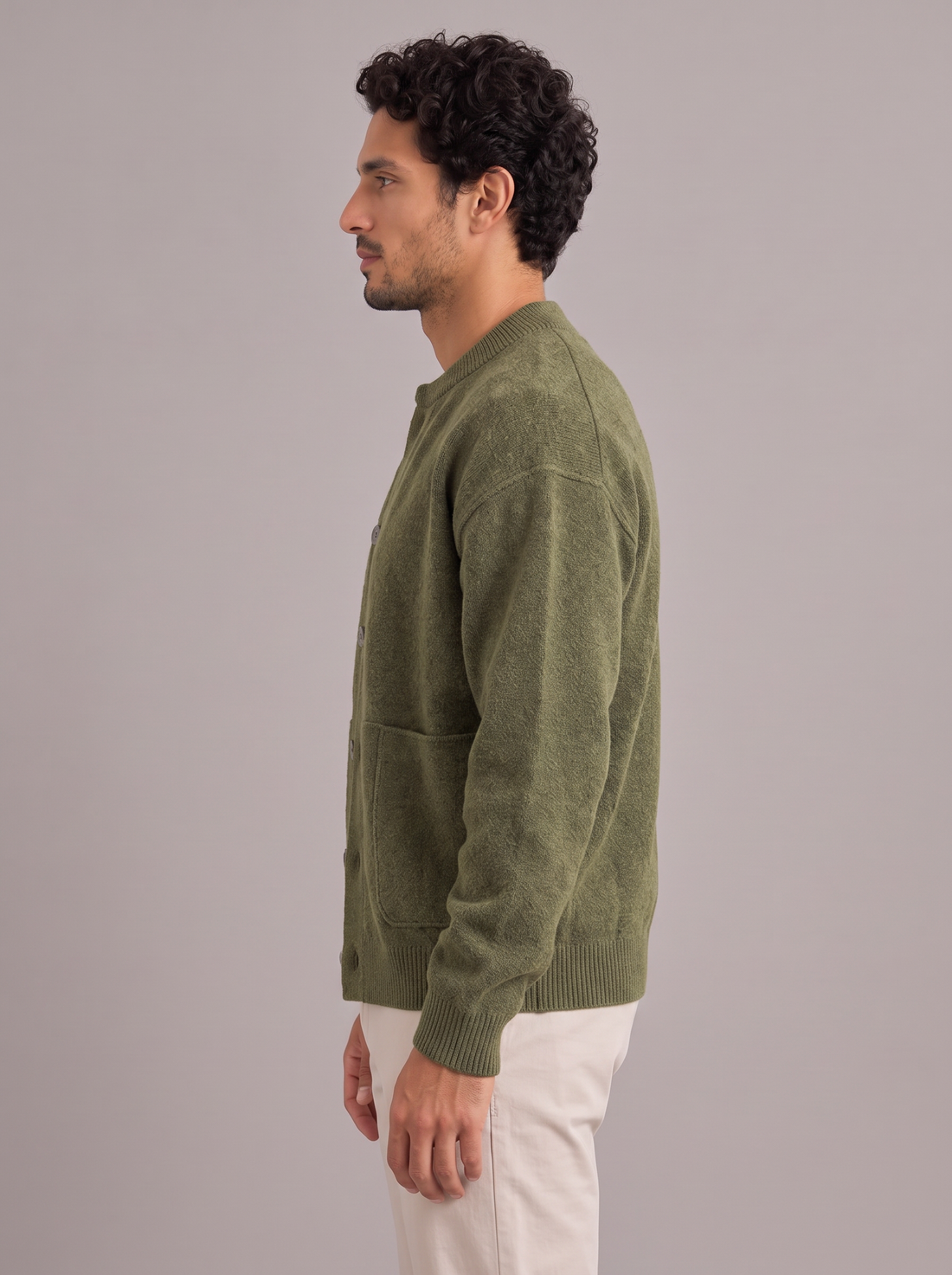 Men's Cardigan in Green – front view