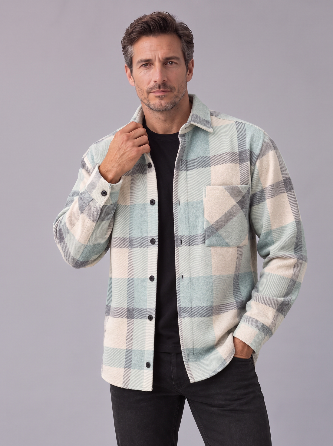 Men's Check Overshirt in Light Blue