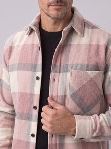 Men's Check Overshirt – brushed weave and chest pocket close-up
