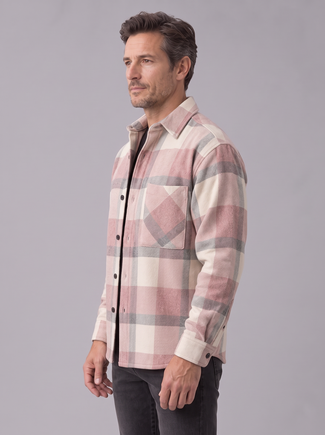 Men's Check Overshirt in Red – front view
