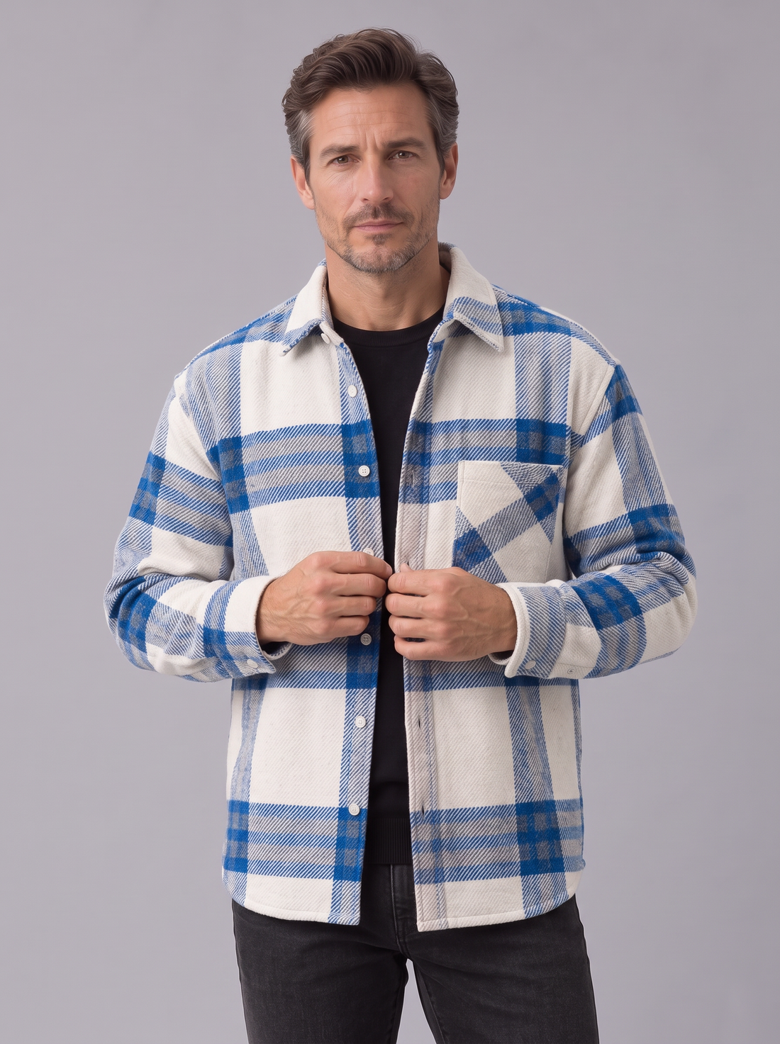 Men's Check Overshirt in Dark Blue