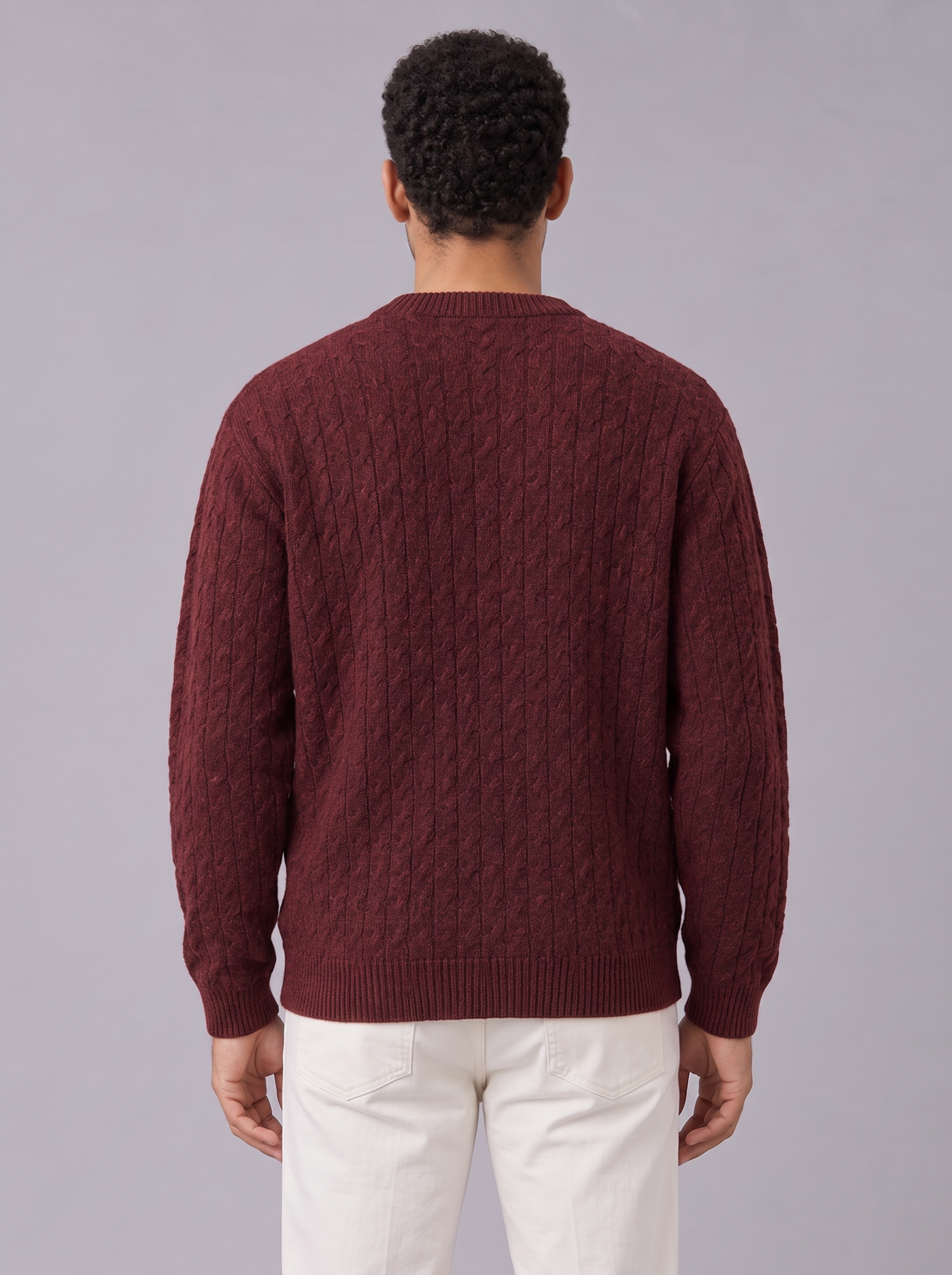 Men's Cable Knit Cardigan in Red – back view
