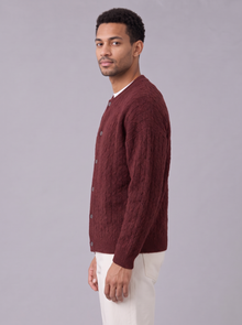 Men's Cable Knit Cardigan in Red – side view