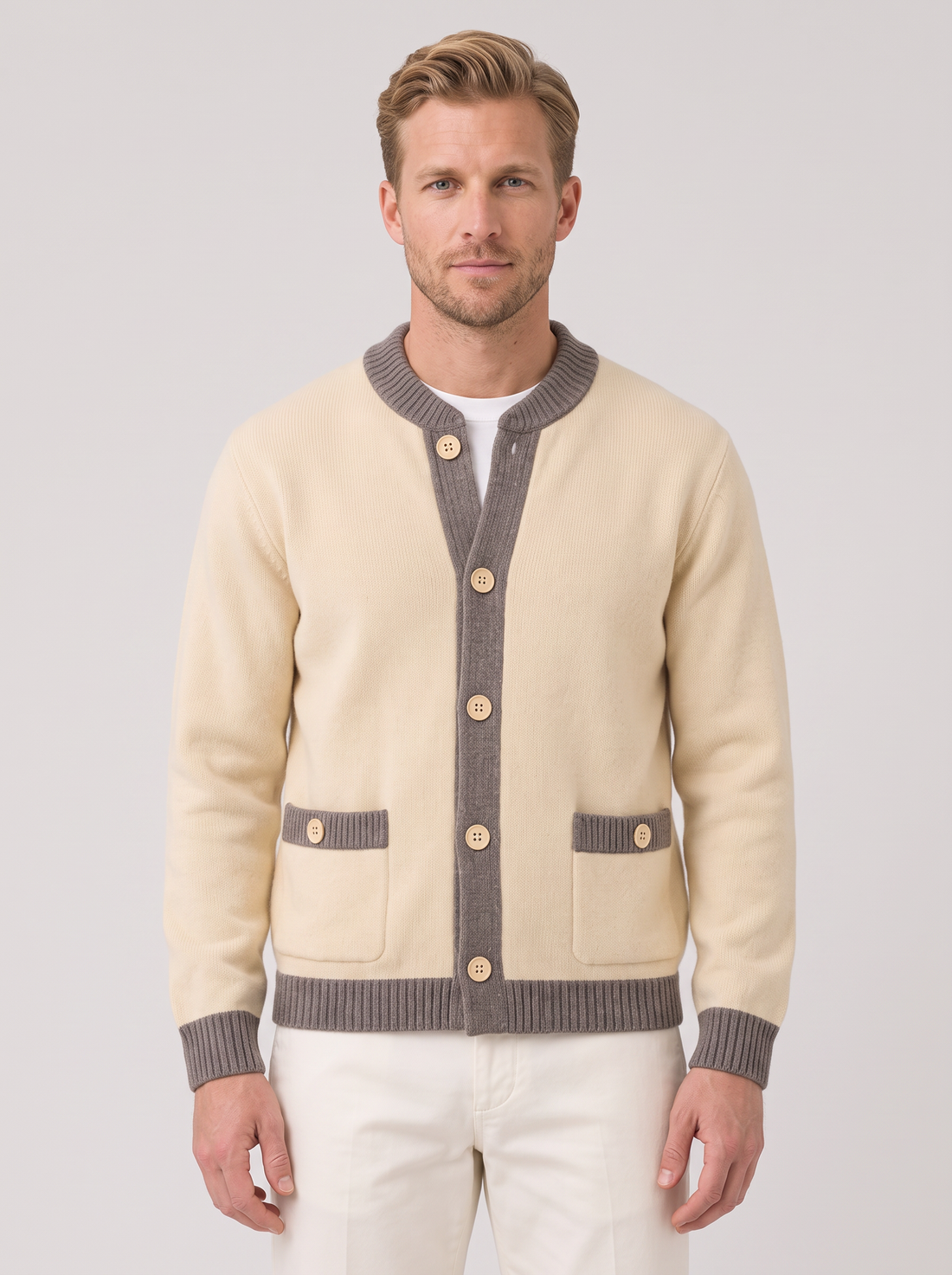 Men's Cardigan in Ivory – front view