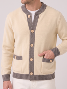 Men's Cardigan – contrast trim and pocket close-up