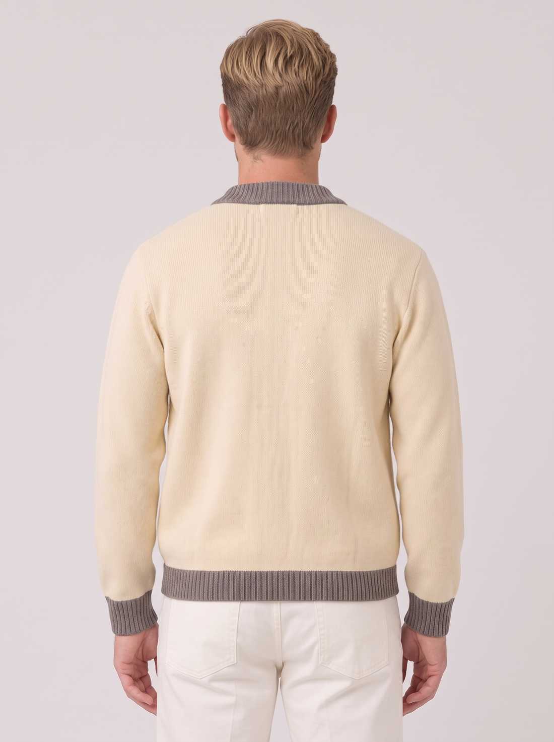 Men's Cardigan in Ivory – back view