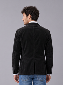 Black corduroy blazer-style jacket, back view