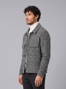 Grey houndstooth check overshirt jacket, side view