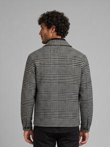 Grey houndstooth check overshirt jacket, back view