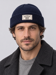 Men's Fisherman Beanie in Navy – front view