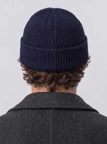 Men's Fisherman Beanie in Navy – back view