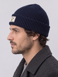 Men's Fisherman Beanie in Navy – side view