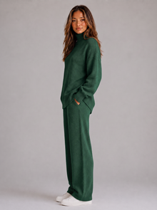 Women's Roll Neck Knitted Lounge Set in Forest Green